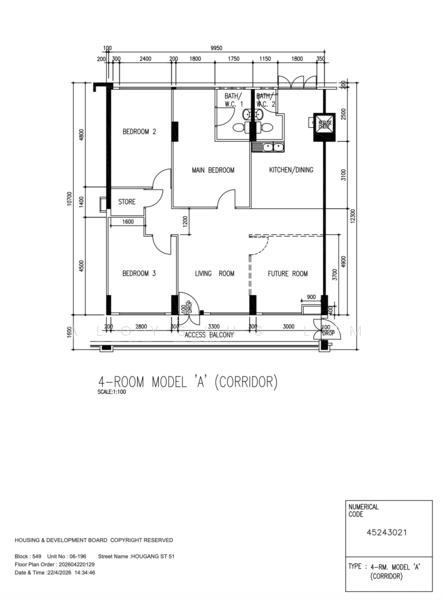 549 Hougang Street 51, S$ 600,000, 1,109 sqft, HDB - 4 A