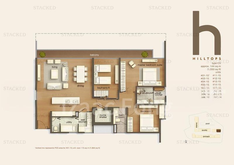 Hilltops, S$ 5,188,888, 1,550 sqft, 公寓 - Condominium